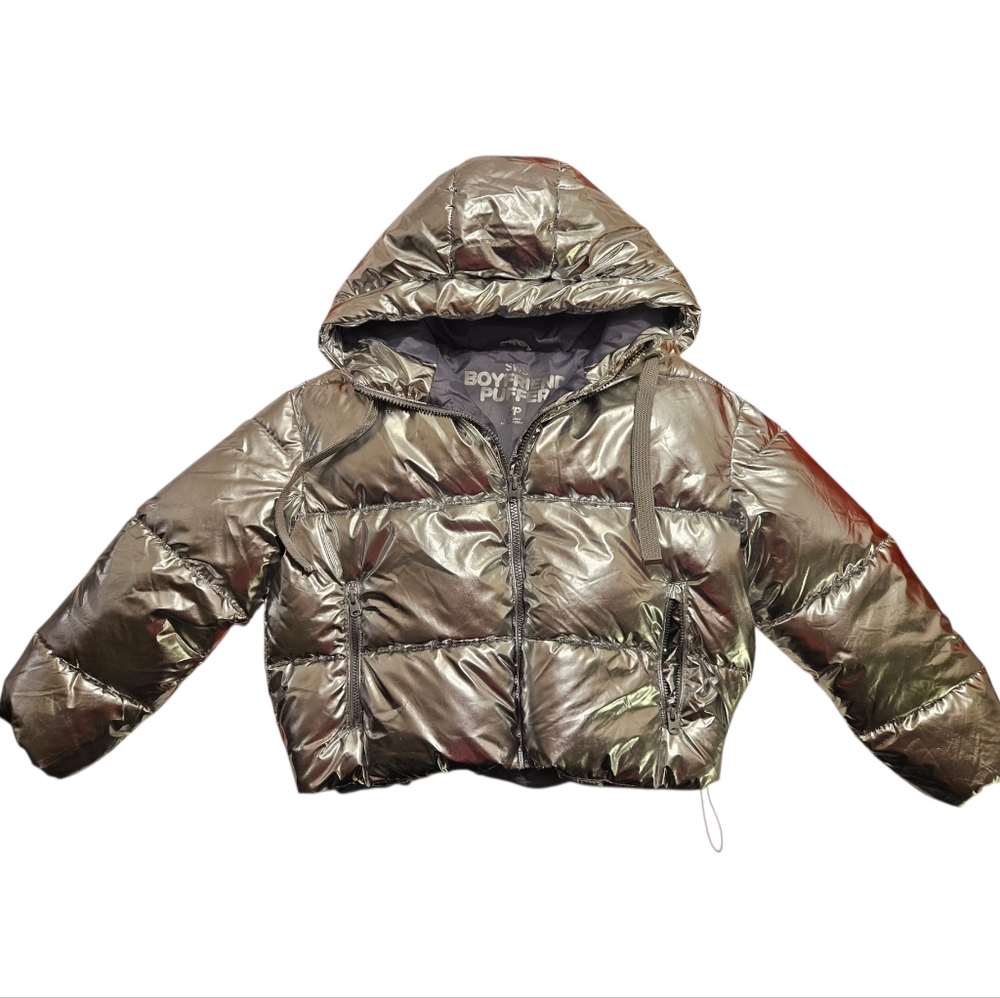 Metallic Puffer Jacket with Hood